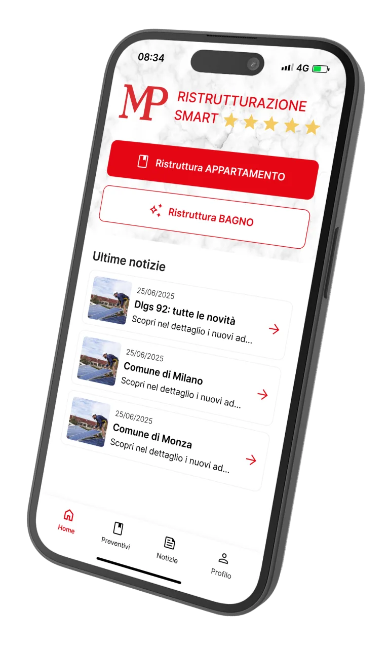 Schermata dell’app MP Edile per preparare la ristrutturazione