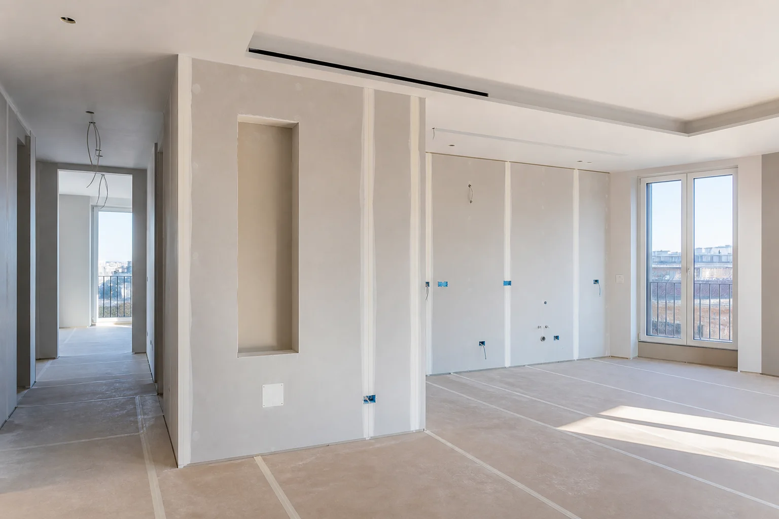 Parete con nicchia e controsoffitto in cartongesso in un appartamento a Milano