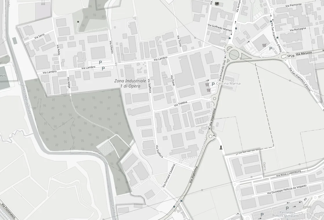 Mappa della zona di Via Trebbia 13 a Opera (MI), sede di MP Edile & Immobiliare