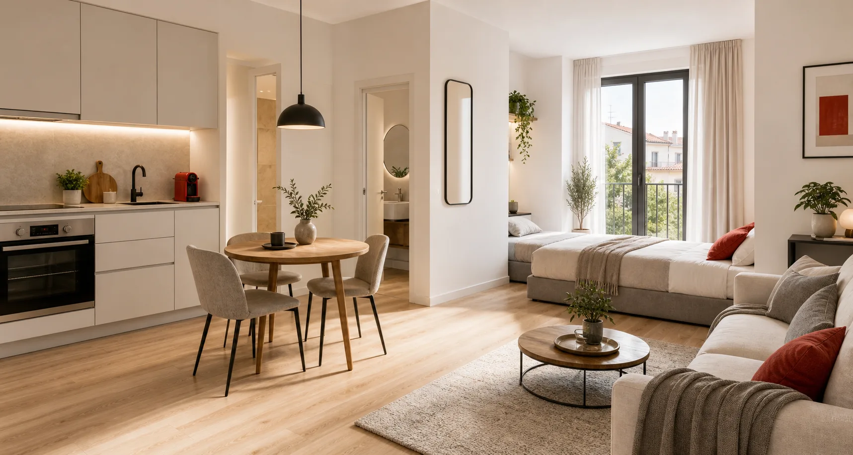 Monolocale ristrutturato con cucina, zona notte e pavimento nuovo