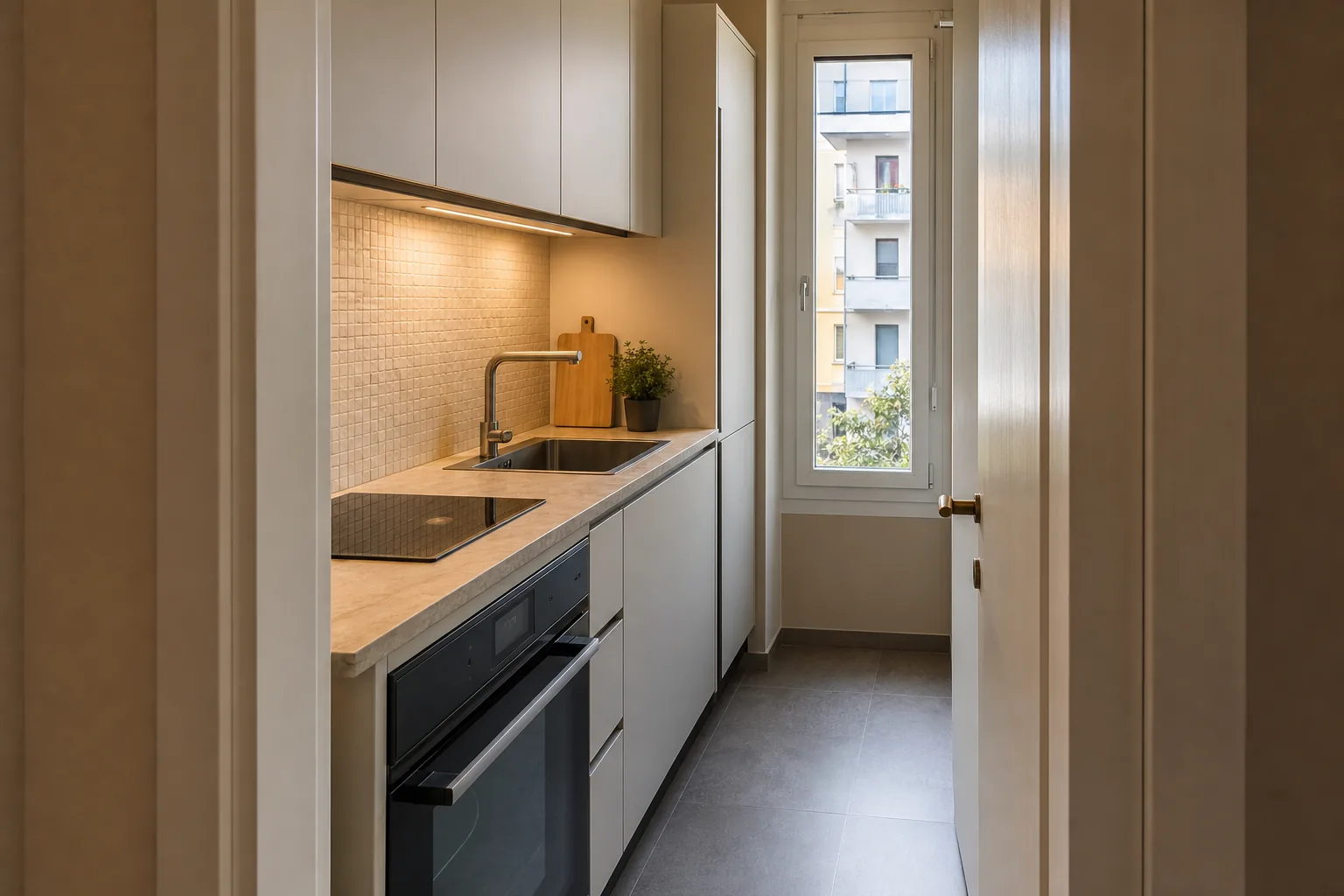 Cucinotto ristrutturato a Milano con accesso separato, finestra e cucina lineare